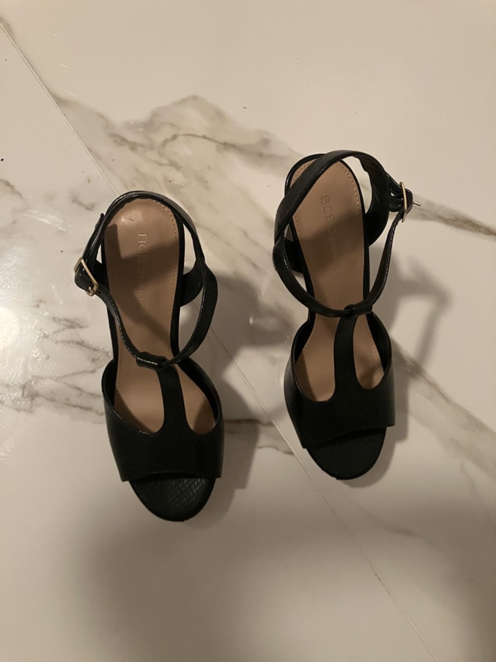 Black Textured Open-Toe Ankle-Strap Heels